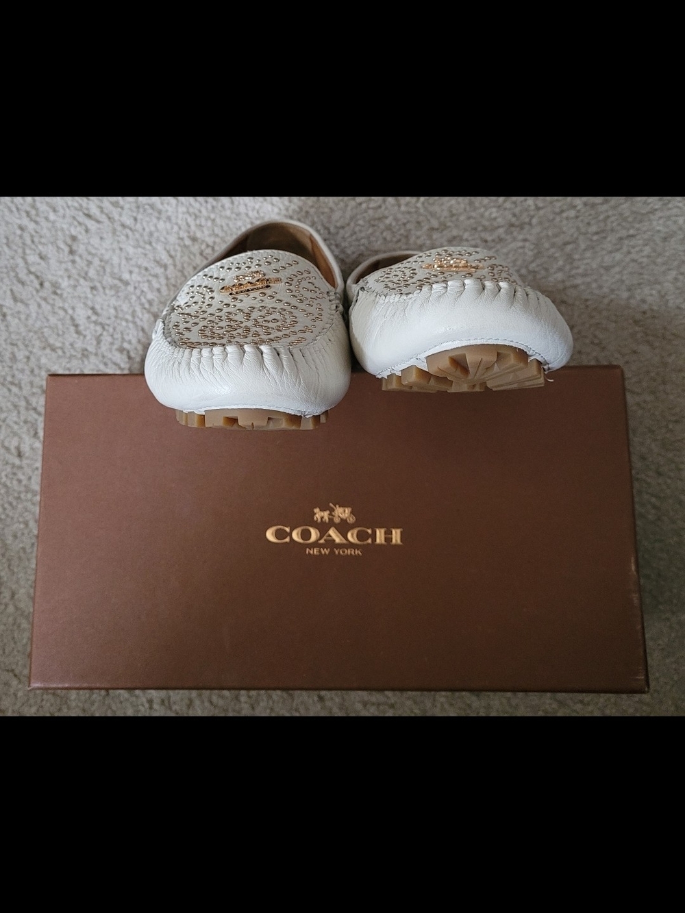 COACH Women's White Studded Leather Loafers - Picture 3 of 7